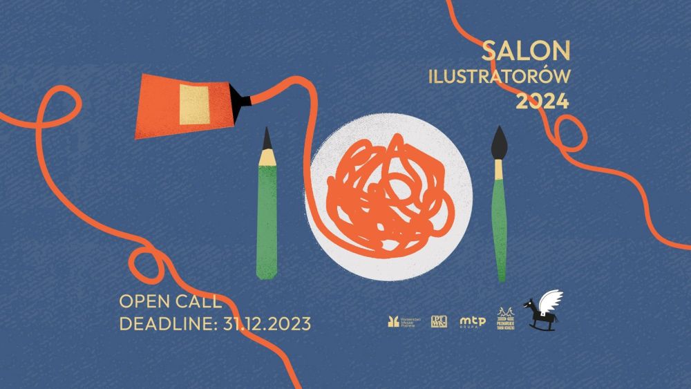 Kolorowa grafika przedstawiająca spaghetti na talerzu wykonane z farby i kredkę oraz pędzel zamiast sztućców. - grafika artykułu