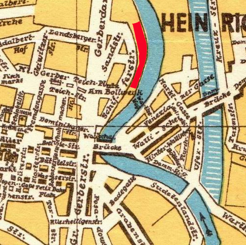 Miejsce akcji zaznaczone na niemieckim planie Poznania z 1940 r. - grafika artykułu