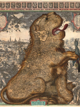 A drawing resembling a map in a shape of a big dog.