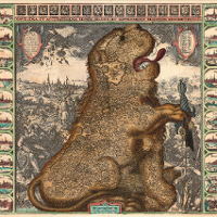 A drawing resembling a map in a shape of a big dog.