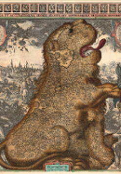 A drawing resembling a map in a shape of a big dog.