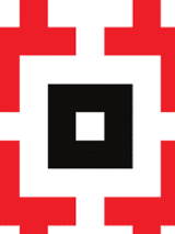 Festival poster: graphic in red and black colours on a white background.