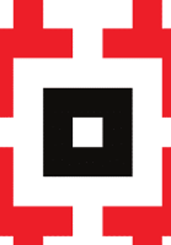 Festival poster: graphic in red and black colours on a white background.