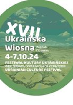 Festival poster - information about the event in a green circle.