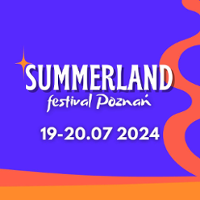 Festival poster - name and dates of the Festival on blue and orange beckground.