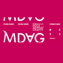 Festival poster; white text with Festival title on dark red background.