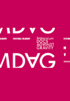 Festival poster; white text with Festival title on dark red background.