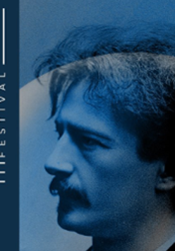 Photo of Ignacy Jan Paderewski in blue colours and the title of the festival.