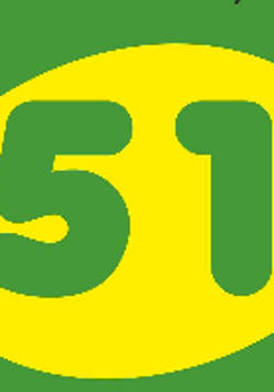 Fragment of festival poster: green number 51 on yellow round background