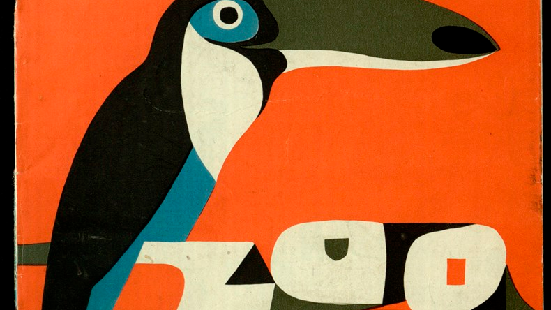 A colourful picture of a bird on an orange background. In he bottom a caption "Zoo Poznań" and in the top a caption "Poland" in three languages (English, Polish and Russian)