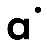 Festival logo: black letter "a" on white background. In the upper right corner black dot.