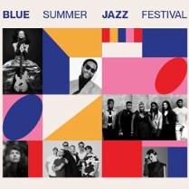 Festival poster: small photos of performers and colourful shapes.