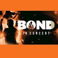 Event poster - white inscription (title of the concert) on black and orange background. On the left - black silhouette of James Bond