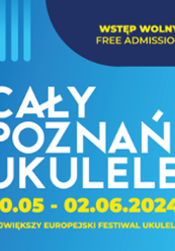 Poster - information about the festival on blue background.