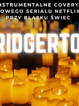 Photo of numerous lit candles in yellow colours and the title of the event.