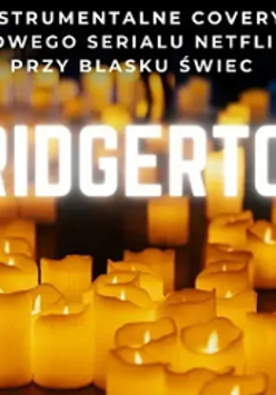 Photo of numerous lit candles in yellow colours and the title of the event.