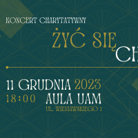 Poster with information about the event on dark green background.