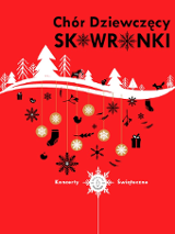 Concert poster in red, white, black and beige colours with Christmas and winter elements.