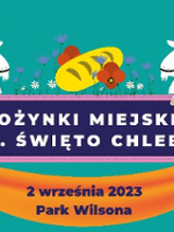 Poster with event title and two white goats and a loaf of bread between them.