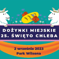 Poster with event title and two white goats and a loaf of bread between them.