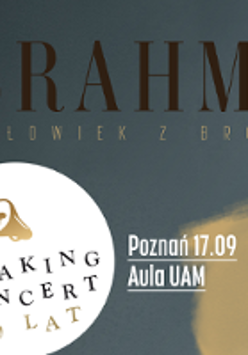 Concert poster with information about the event in white, grey, beige and black colours.
