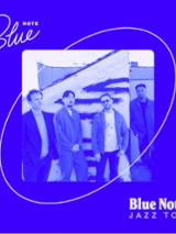 Photo of the band in blue colours.