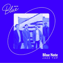 Photo of the band in blue colours.