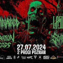 Concert poster in dark colours with information about the event and scary, screaming face.
