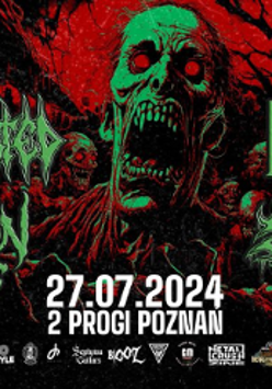 Concert poster in dark colours with information about the event and scary, screaming face.