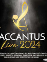 Concert poster in black and golden colours with information about the event.