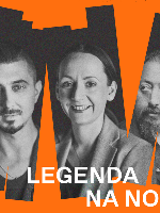 Concert poster - black and white photos of the artists on orange background.