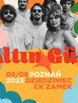 Colourful concert poster: photo of the band and information about the event.