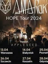 Concert poster with photo of the band performing on stage and information about the concert tour.