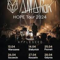 Concert poster with photo of the band performing on stage and information about the concert tour.