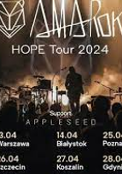 Concert poster with photo of the band performing on stage and information about the concert tour.