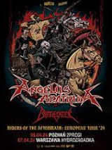 Concert poster: information about the event and drawing of a horse and riders.