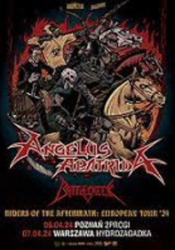 Concert poster: information about the event and drawing of a horse and riders.