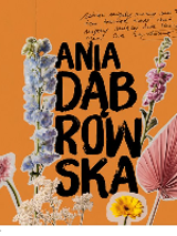 The name of the artist among flowers on orange background.