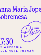 Concert poster in white and blue colours - information about the event.
