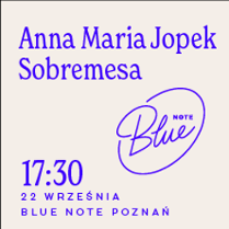 Concert poster in white and blue colours - information about the event.
