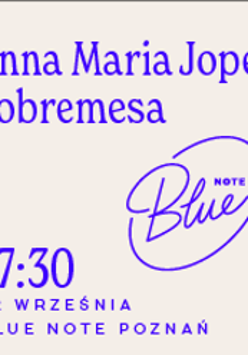 Concert poster in white and blue colours - information about the event.
