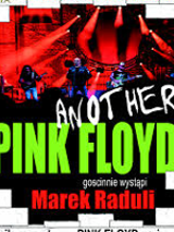 Concert poster: name of the band and photo of the band performing on stage in a background.