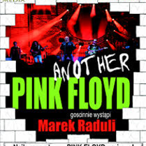 Concert poster: name of the band and photo of the band performing on stage in a background.