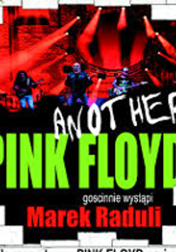 Concert poster: name of the band and photo of the band performing on stage in a background.