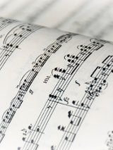 Black and white photo of music notes.