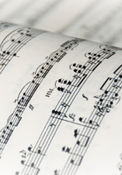 Black and white photo of music notes.