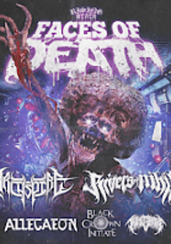 Concert poster - a scary creature with a raised hand. The title of the tour on the top of a poster and the names of the bands at the bottom of it.