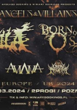 Concert tour poster with bands' names and information about concerts.