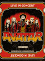 Concert poster - name and photo of the band. Poster in red, black and yellow colours.