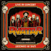 Concert poster - name and photo of the band. Poster in red, black and yellow colours.